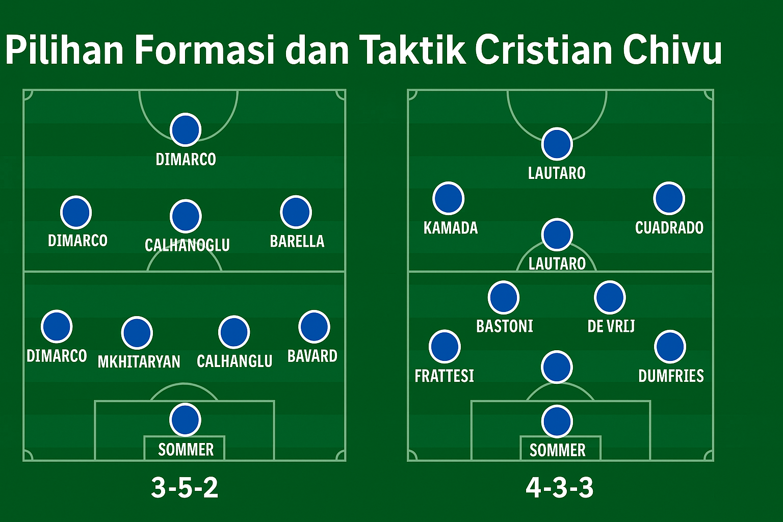 Ilustrasi kemungkinan formasi Inter Milan di bawah Cristian Chivu